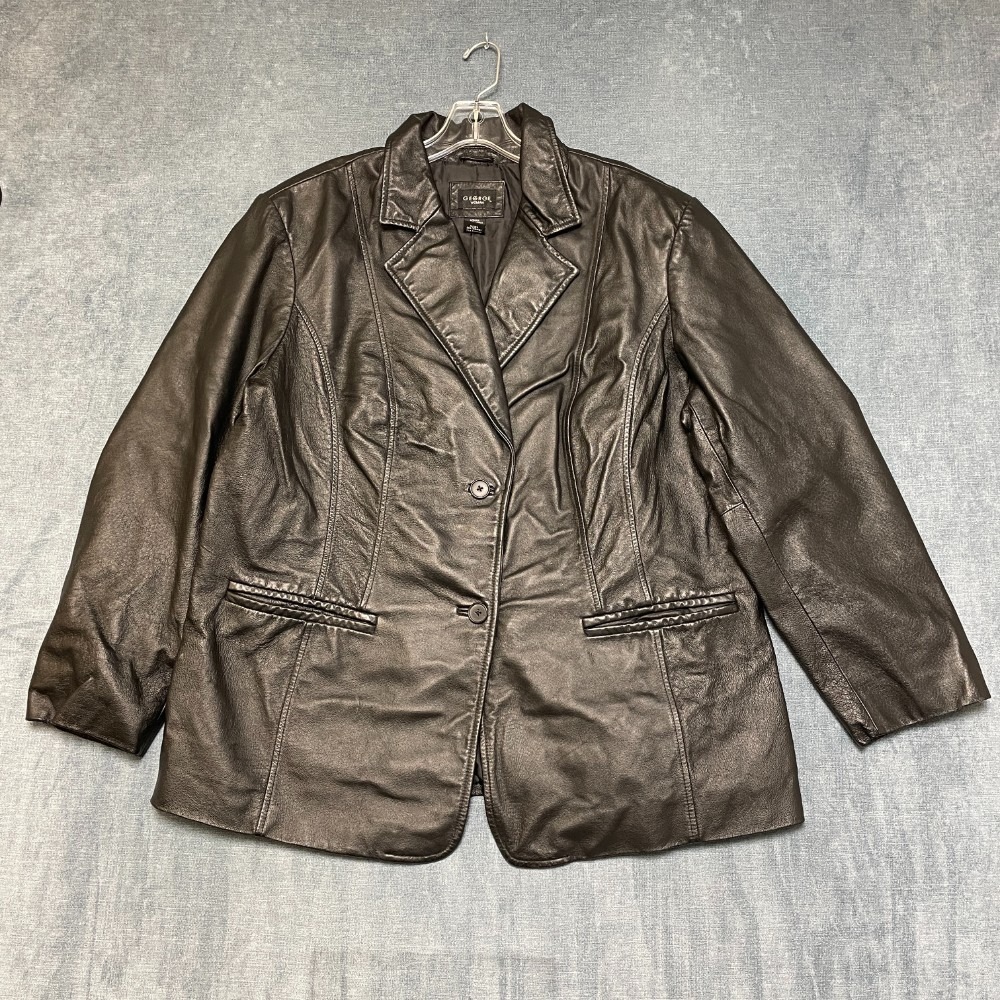 George Leather Blazer Jacket Womens 2X Rich Black Single Breasted Notch Lapel